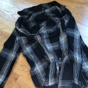 Black and beige plaid button up shirt
